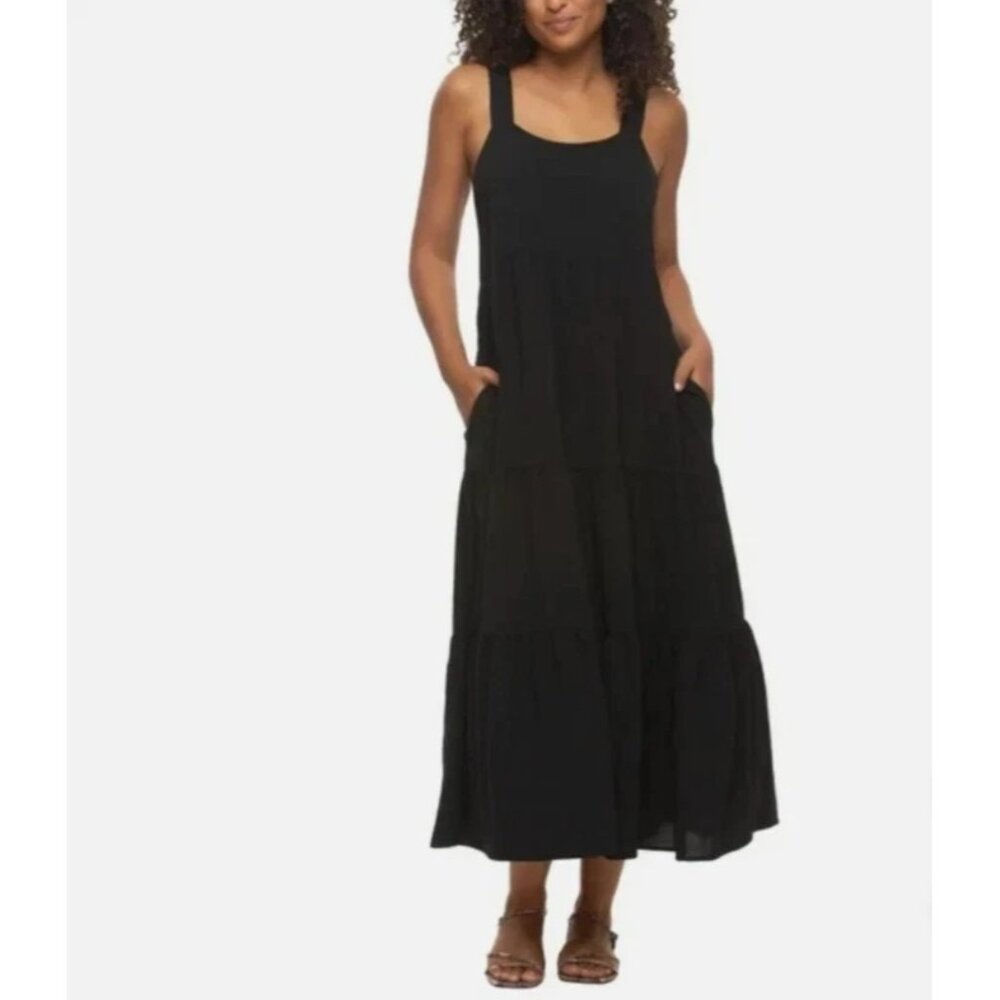 Felina Women's Tiered Maxi Pockets Sleeveless Relaxed Fit Dress (Black, Medium)